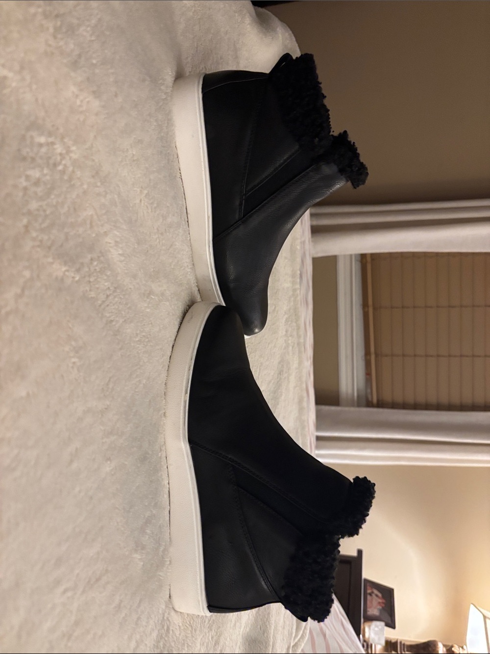 Muk Luks Black Faux-Shearling High-Top Slip-On Booties with White Sole